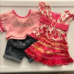 Build a Bear Y2K Fabulous Pink Shirts Tie Dye + Justice Shorts